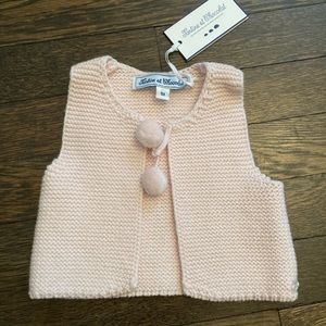 *NWT Tartine et Chocolat Pink Baby Cashmere Sweater Jacket Pom Pom 1 Month